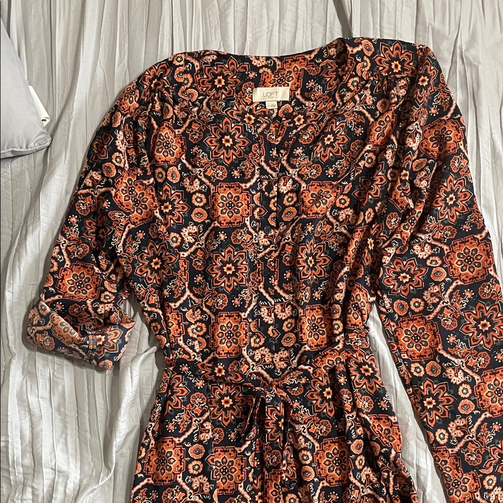 LOFT Long Sleeve Dress - Black and Orange Floral